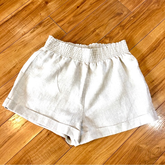 Reformation linen shorts large spring beachy boho athleisure  tan ivory pull on - Picture 5 of 6